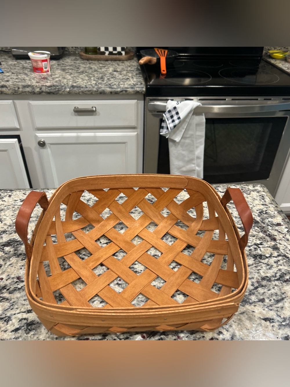Workshops Of Gerald W Henn Square Basket 12”x 11.5” Leather Handles Signed 1997
